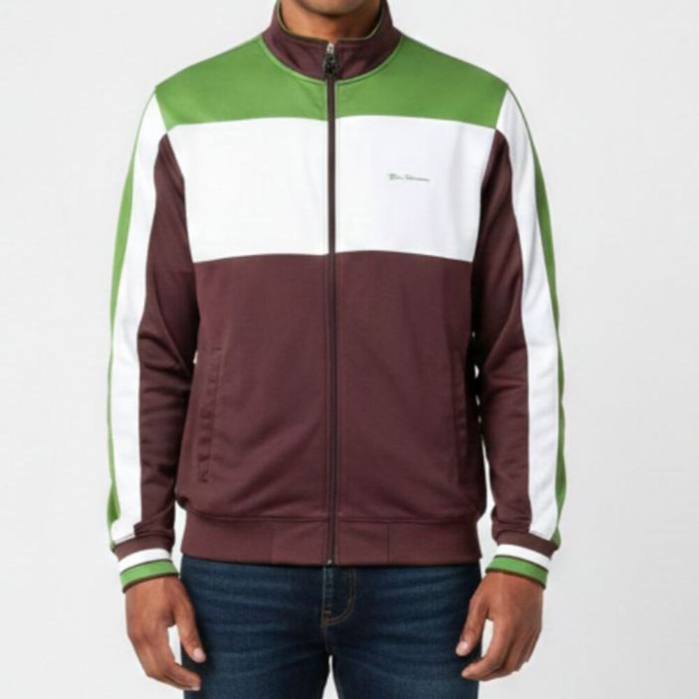 Ben Sherman Retro Tricot Track Jacket Men's 2XL Maroon Green Mod Britpop